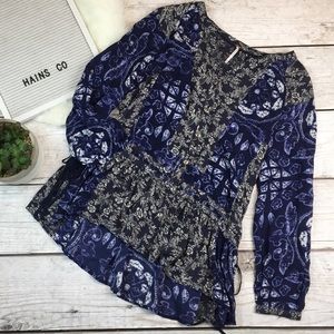 Free People Bohemian Blouse- Blue Button Down XS